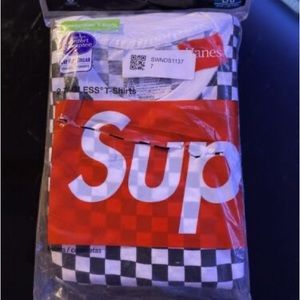 SUPREME X Hanes Checkered Tagless Tees Black White L box logo S/S 18